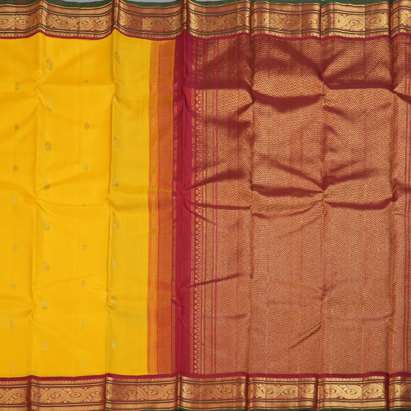 Hayagrivas Yellow Handloom Kanjivaram Silk Saree with Maroon Border BBD1370L3-4