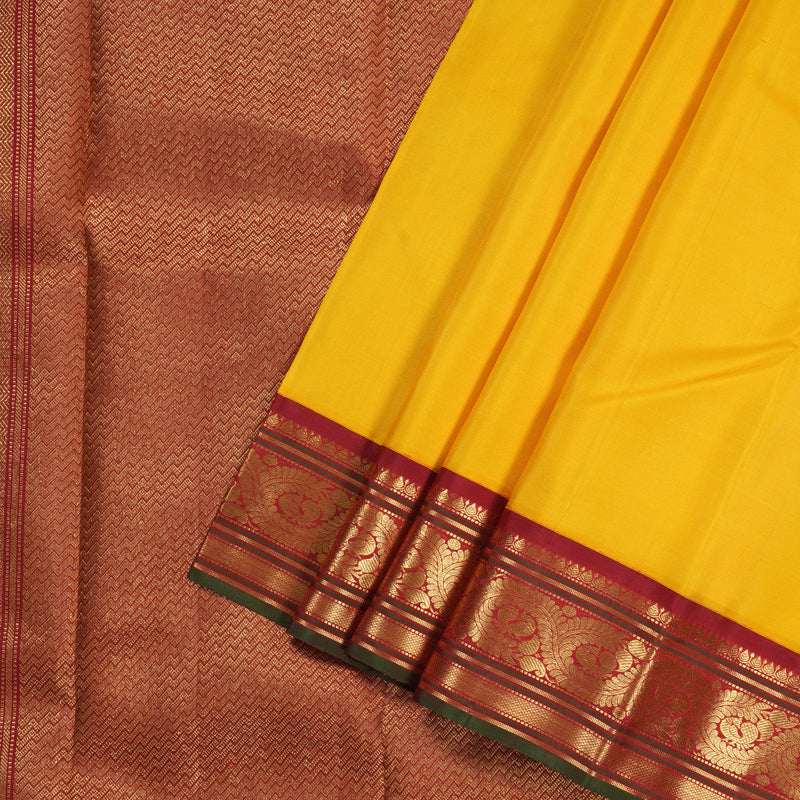 Hayagrivas Yellow Handloom Kanjivaram Silk Saree with Maroon Border BBD1370L3-4