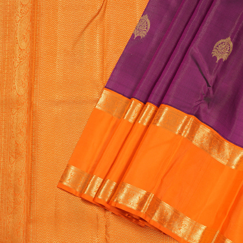 Hayagrivas Purple Handloom Kanjivaram Silk Saree with Orange Border BBD1370L4-2