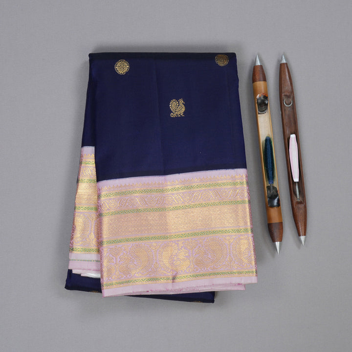 Hayagrivas Dark Blue Handloom Kanjivaram Silk Saree with Light Baby Pink Border BBD1370L5-2