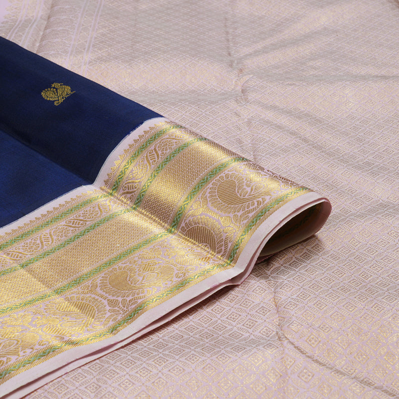 Hayagrivas Dark Blue Handloom Kanjivaram Silk Saree with Light Baby Pink Border BBD1370L5-2