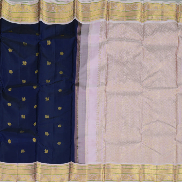 Hayagrivas Dark Blue Handloom Kanjivaram Silk Saree with Light Baby Pink Border BBD1370L5-2