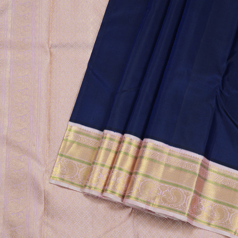 Hayagrivas Dark Blue Handloom Kanjivaram Silk Saree with Light Baby Pink Border BBD1370L5-2