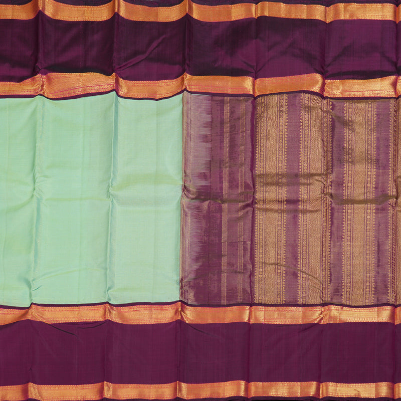 Hayagrivas Light Pastel Green Handloom Kanjivaram Silk Saree with Dark Purple Border BBD1370L5-5