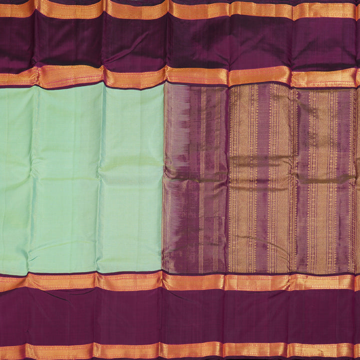 Hayagrivas Light Pastel Green Handloom Kanjivaram Silk Saree with Dark Purple Border BBD1370L5-5