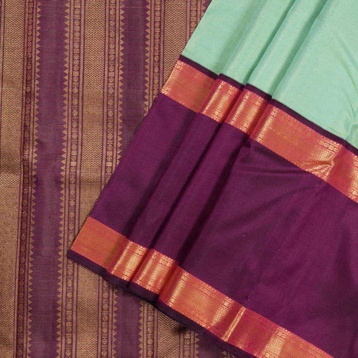 Hayagrivas Light Pastel Green Handloom Kanjivaram Silk Saree with Dark Purple Border BBD1370L5-5