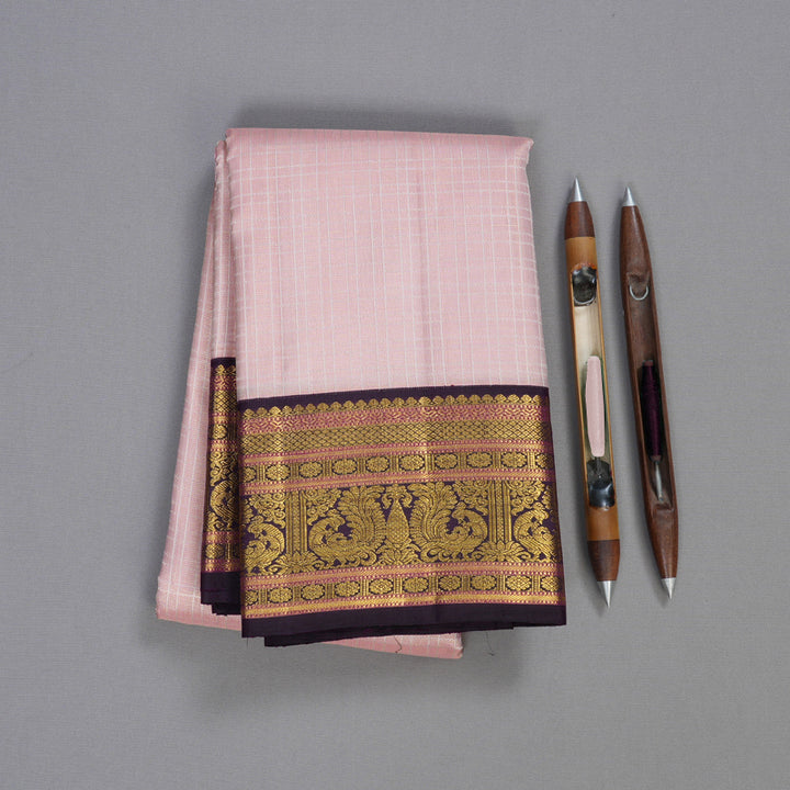 Hayagrivas Baby Pink Handloom Kanjivaram Silk Saree with Dark Purple Border BBD1370L5-6