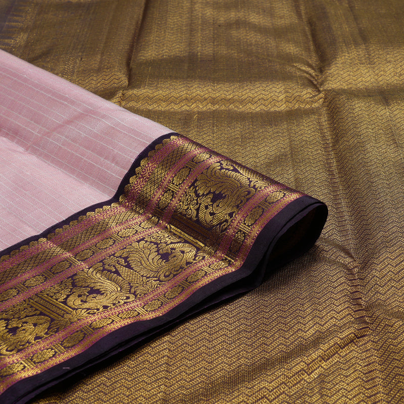 Hayagrivas Baby Pink Handloom Kanjivaram Silk Saree with Dark Purple Border BBD1370L5-6