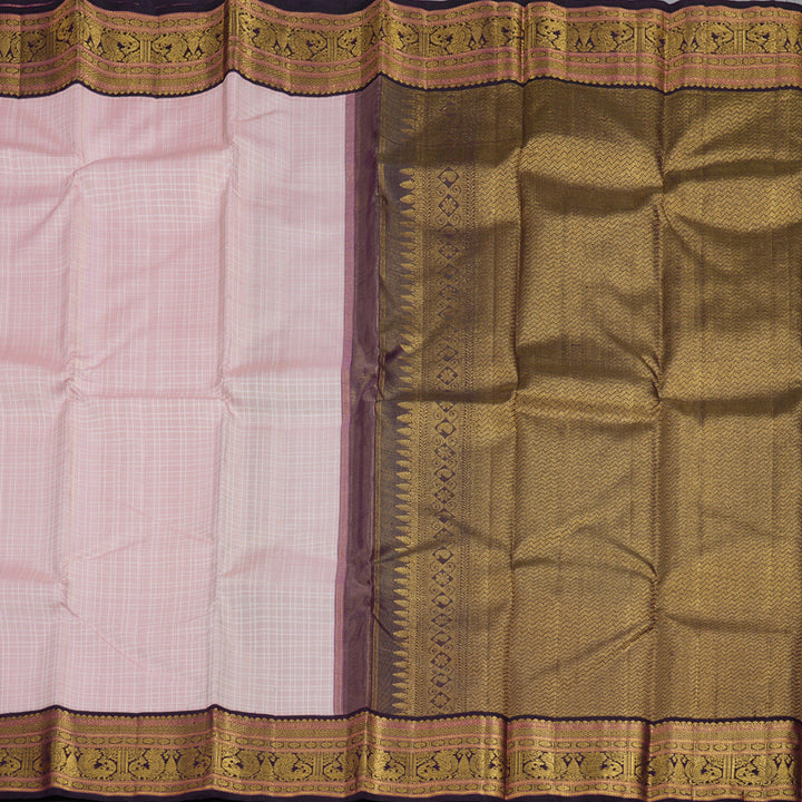 Hayagrivas Baby Pink Handloom Kanjivaram Silk Saree with Dark Purple Border BBD1370L5-6