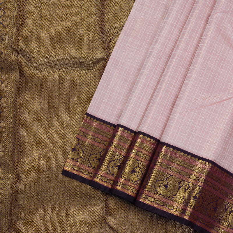 Hayagrivas Baby Pink Handloom Kanjivaram Silk Saree with Dark Purple Border BBD1370L5-6