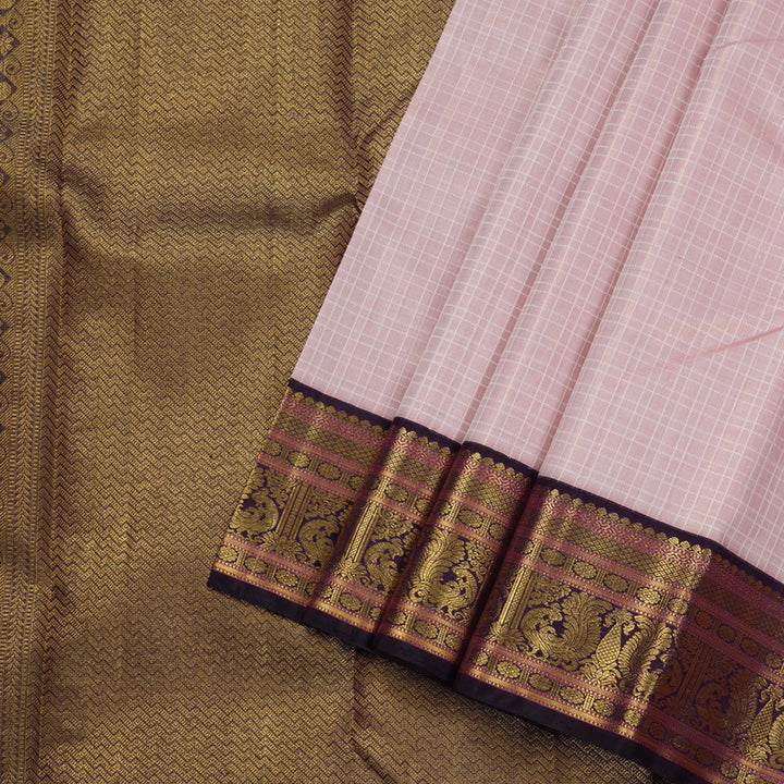 Hayagrivas Baby Pink Handloom Kanjivaram Silk Saree with Dark Purple Border BBD1370L5-6