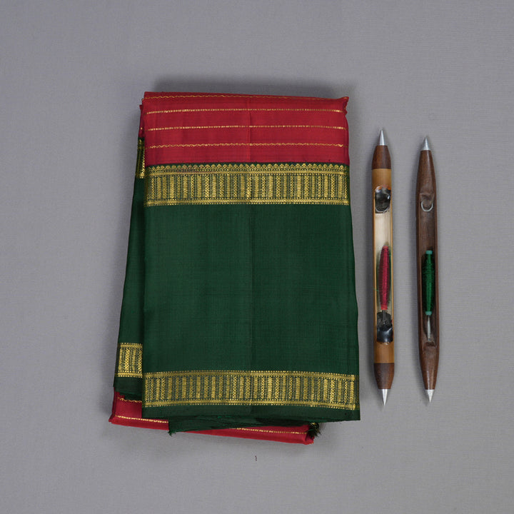 Hayagrivas Maroon Red Handloom Kanjivaram Silk Saree with Bottle Green Border BBD1371L1-1