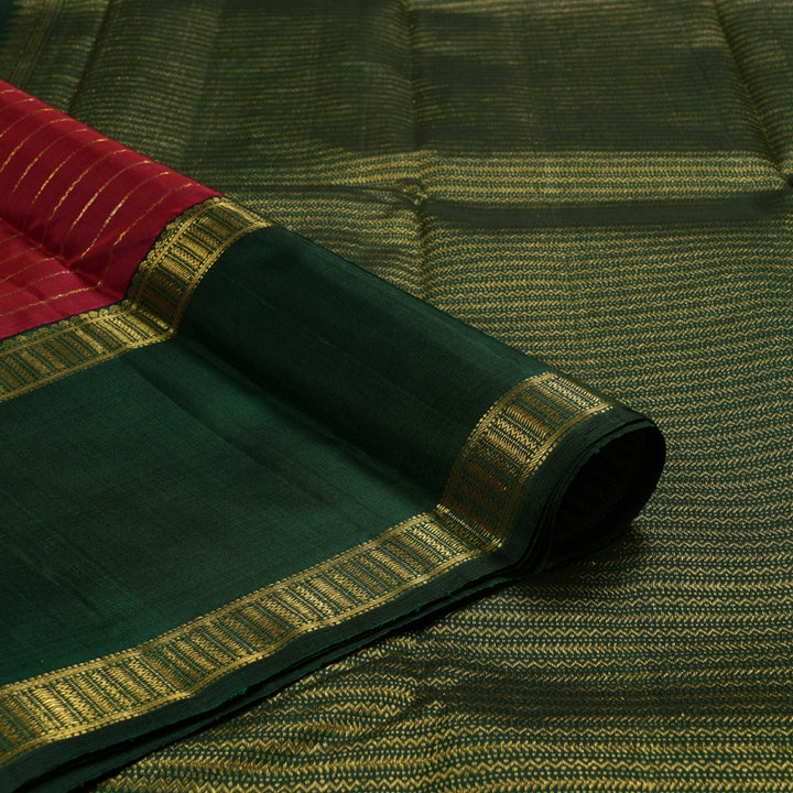 Hayagrivas Maroon Red Handloom Kanjivaram Silk Saree with Bottle Green Border BBD1371L1-1