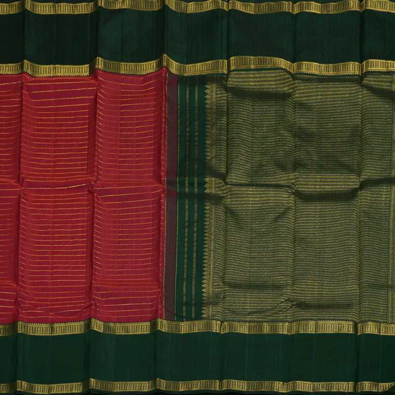 Hayagrivas Maroon Red Handloom Kanjivaram Silk Saree with Bottle Green Border BBD1371L1-1