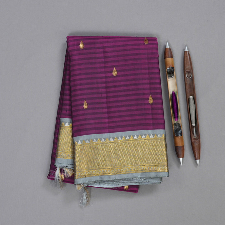 Hayagrivas Dark Purple Handloom Kanjivaram Silk Saree with Dark Grey Border BBD1376L1-1