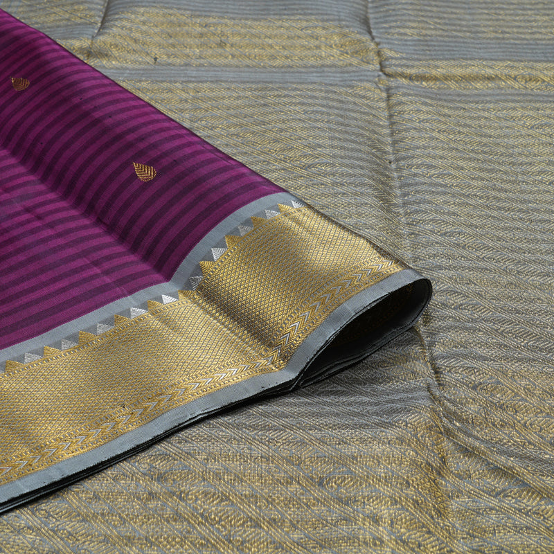 Hayagrivas Dark Purple Handloom Kanjivaram Silk Saree with Dark Grey Border BBD1376L1-1