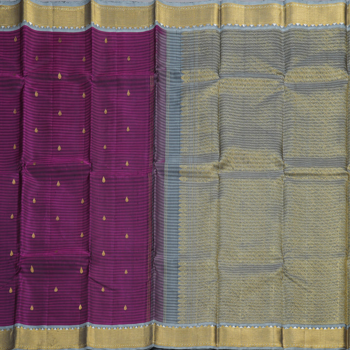 Hayagrivas Dark Purple Handloom Kanjivaram Silk Saree with Dark Grey Border BBD1376L1-1