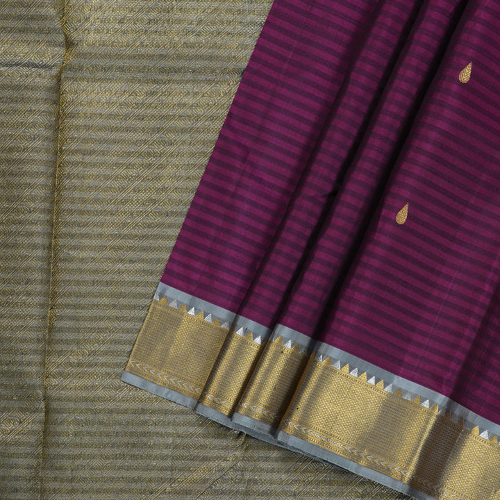 Hayagrivas Dark Purple Handloom Kanjivaram Silk Saree with Dark Grey Border BBD1376L1-1