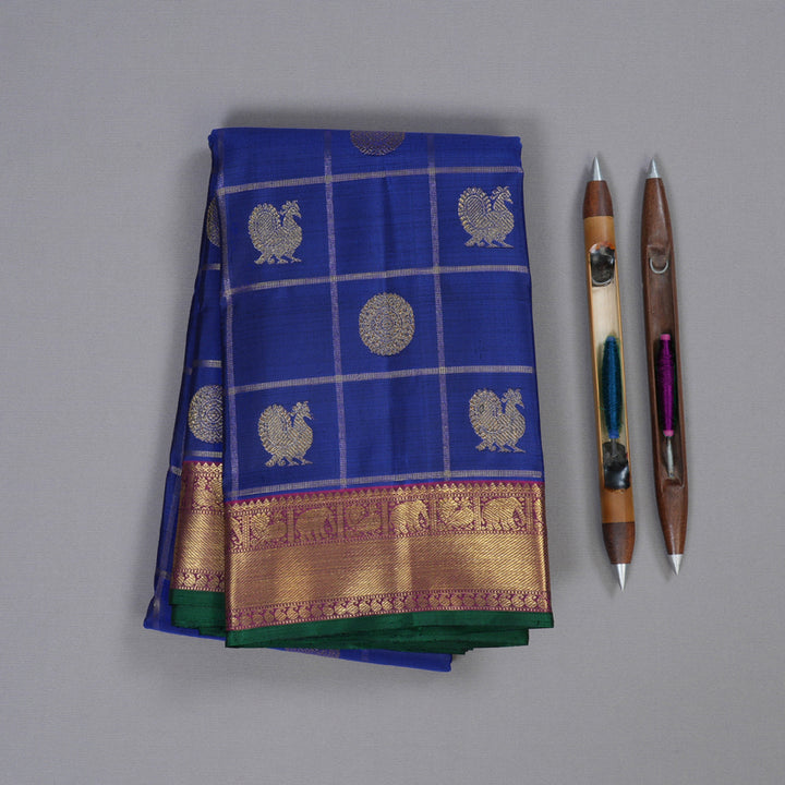 Hayagrivas Blue Handloom Kanjivaram Silk Saree with Dark Purple Border BBD1378L1-1