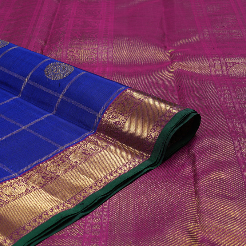 Hayagrivas Blue Handloom Kanjivaram Silk Saree with Dark Purple Border BBD1378L1-1