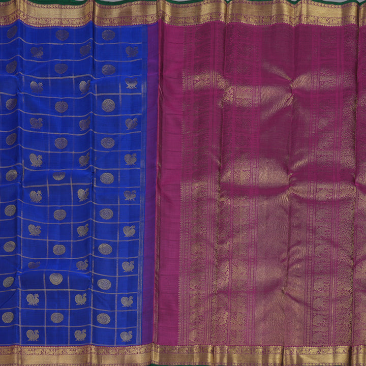 Hayagrivas Blue Handloom Kanjivaram Silk Saree with Dark Purple Border BBD1378L1-1