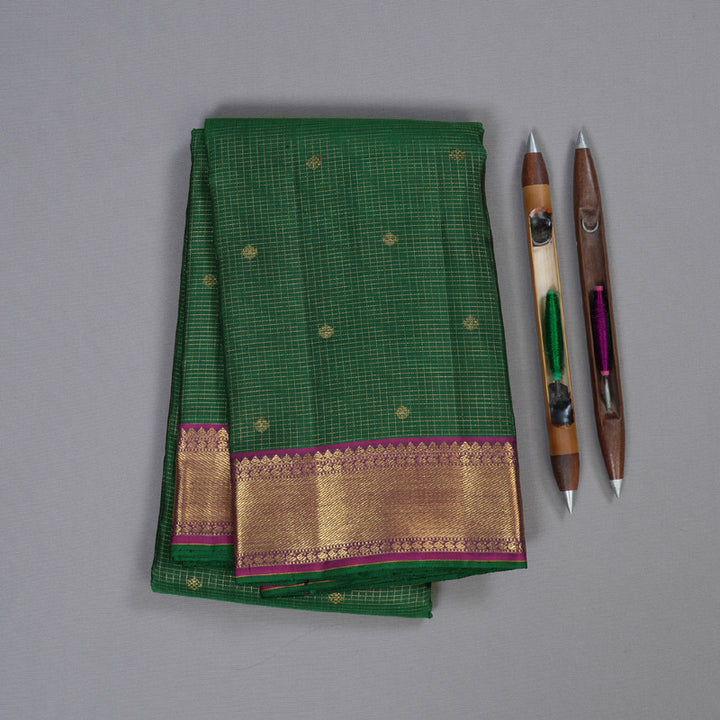 Hayagrivas Bottle Green Handloom Kanjivaram Silk Saree with Purple Border BBD1379L1-1