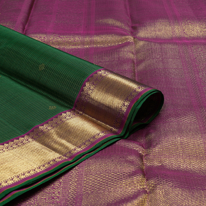 Hayagrivas Bottle Green Handloom Kanjivaram Silk Saree with Purple Border BBD1379L1-1