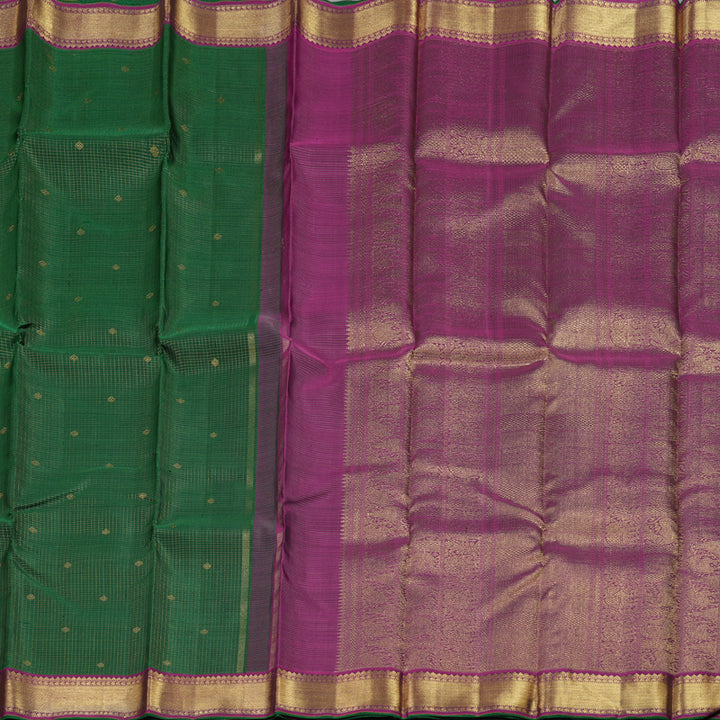 Hayagrivas Bottle Green Handloom Kanjivaram Silk Saree with Purple Border BBD1379L1-1