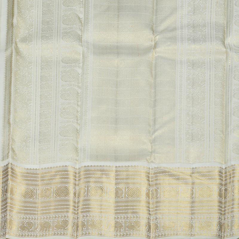 Hayagrivas Mehandi Green Handloom Kanjivaram Silk Saree with Half White Border BBD1379L3-1