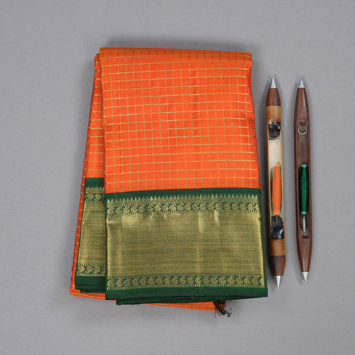 Hayagrivas Orange Handloom Kanjivaram Silk Saree with Bottle Green Border BBD1380L1-1