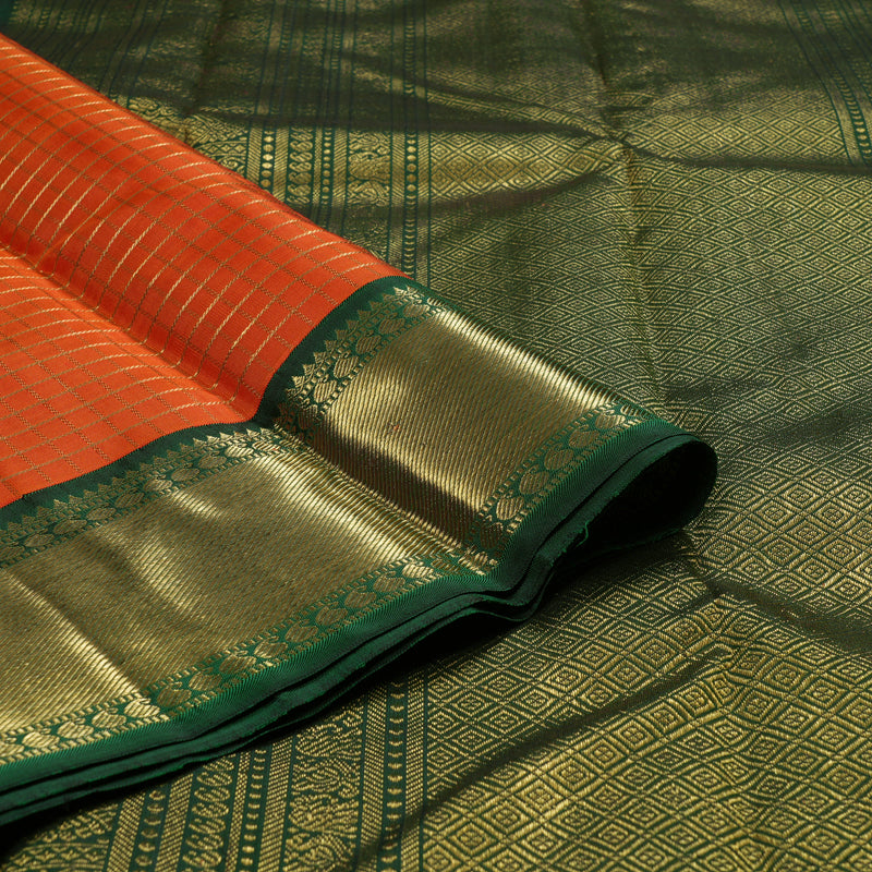 Hayagrivas Orange Handloom Kanjivaram Silk Saree with Bottle Green Border BBD1380L1-1