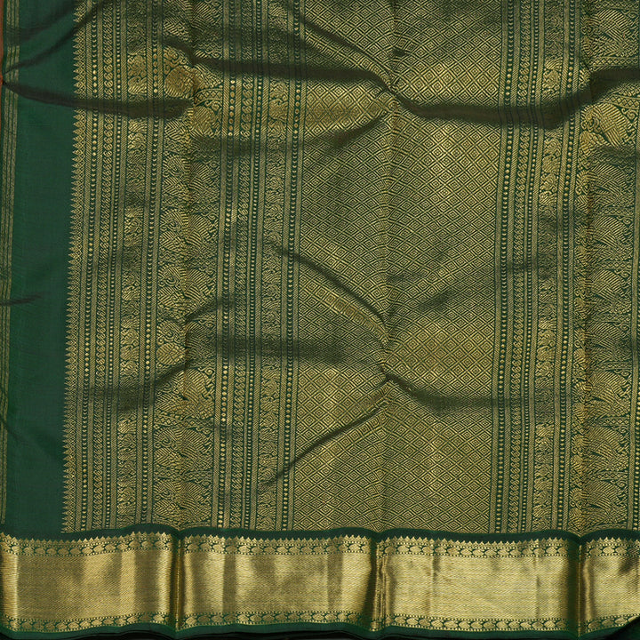 Hayagrivas Orange Handloom Kanjivaram Silk Saree with Bottle Green Border BBD1380L1-1