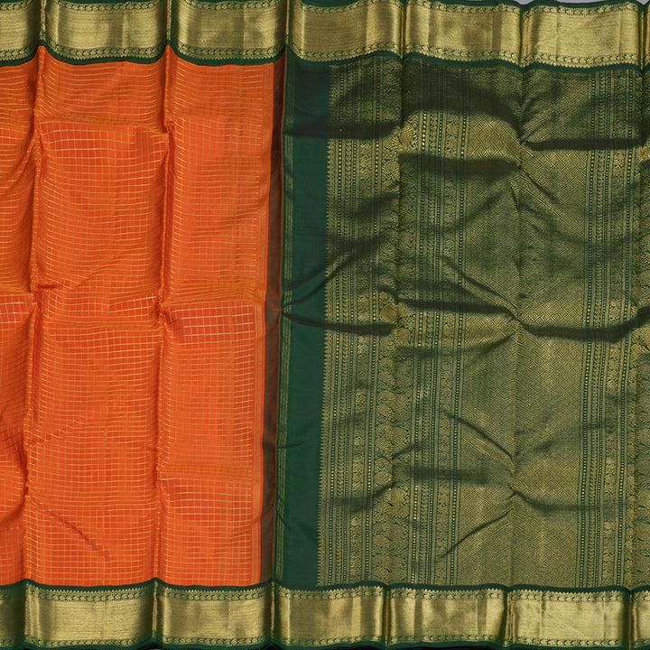 Hayagrivas Orange Handloom Kanjivaram Silk Saree with Bottle Green Border BBD1380L1-1