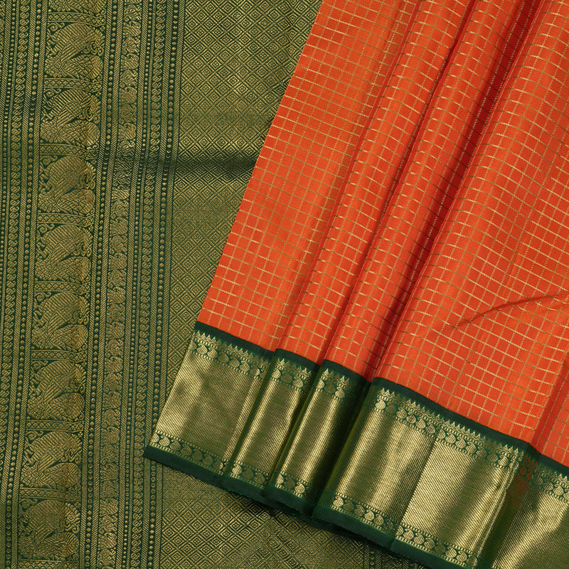 Hayagrivas Orange Handloom Kanjivaram Silk Saree with Bottle Green Border BBD1380L1-1