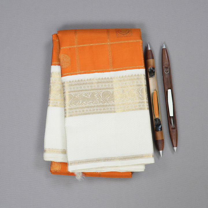 Hayagrivas Orange Handloom Kanjivaram Silk Saree with Off White Border BBD1380L2-1