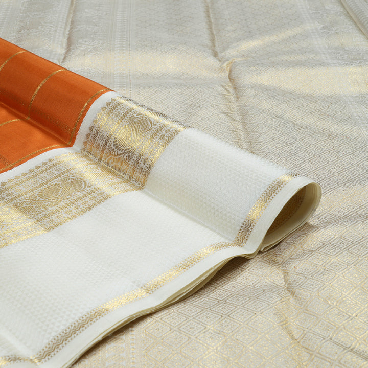 Hayagrivas Orange Handloom Kanjivaram Silk Saree with Off White Border BBD1380L2-1