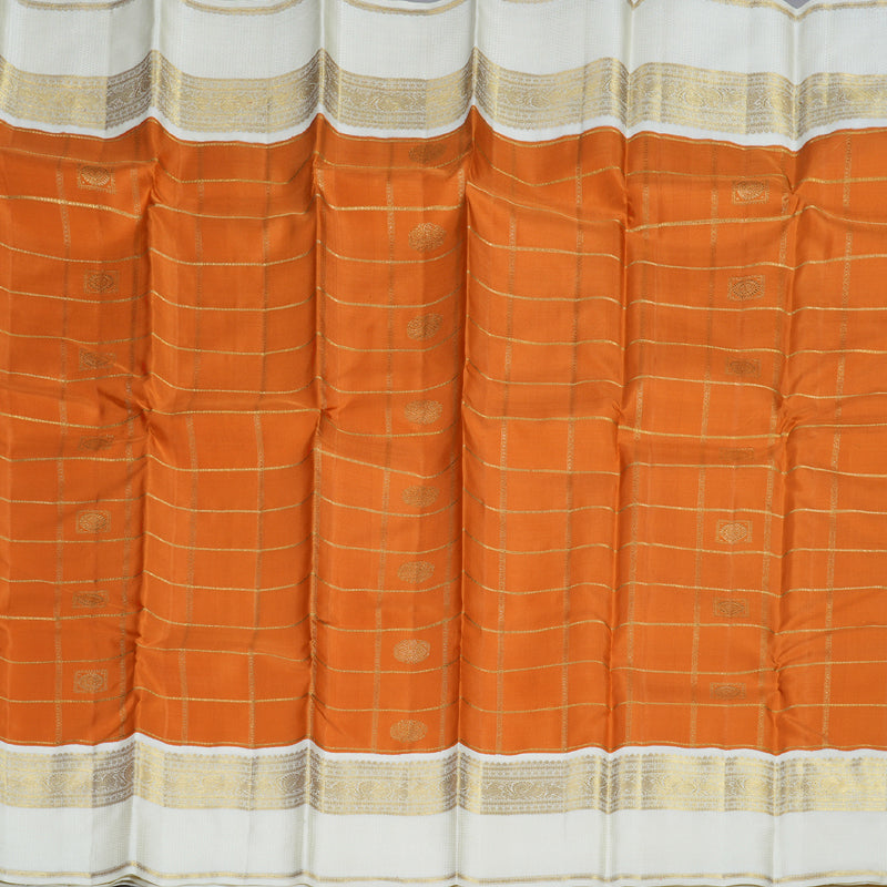 Hayagrivas Orange Handloom Kanjivaram Silk Saree with Off White Border BBD1380L2-1