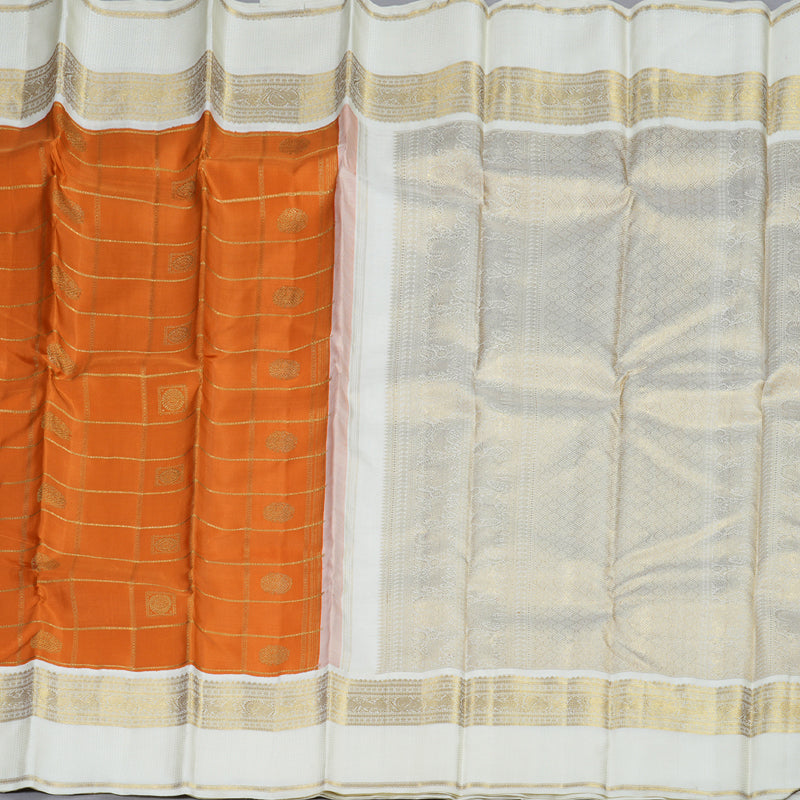 Hayagrivas Orange Handloom Kanjivaram Silk Saree with Off White Border BBD1380L2-1