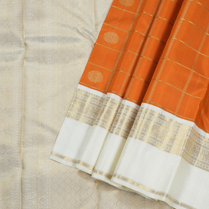 Hayagrivas Orange Handloom Kanjivaram Silk Saree with Off White Border BBD1380L2-1