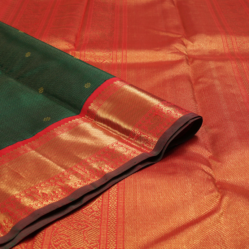 Hayagrivas Bottle Green Handloom Kanjivaram Silk Saree with Red Border BBD1380L6-1