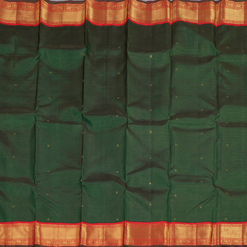 Hayagrivas Bottle Green Handloom Kanjivaram Silk Saree with Red Border BBD1380L6-1