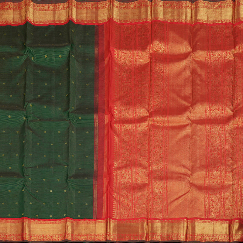 Hayagrivas Bottle Green Handloom Kanjivaram Silk Saree with Red Border BBD1380L6-1