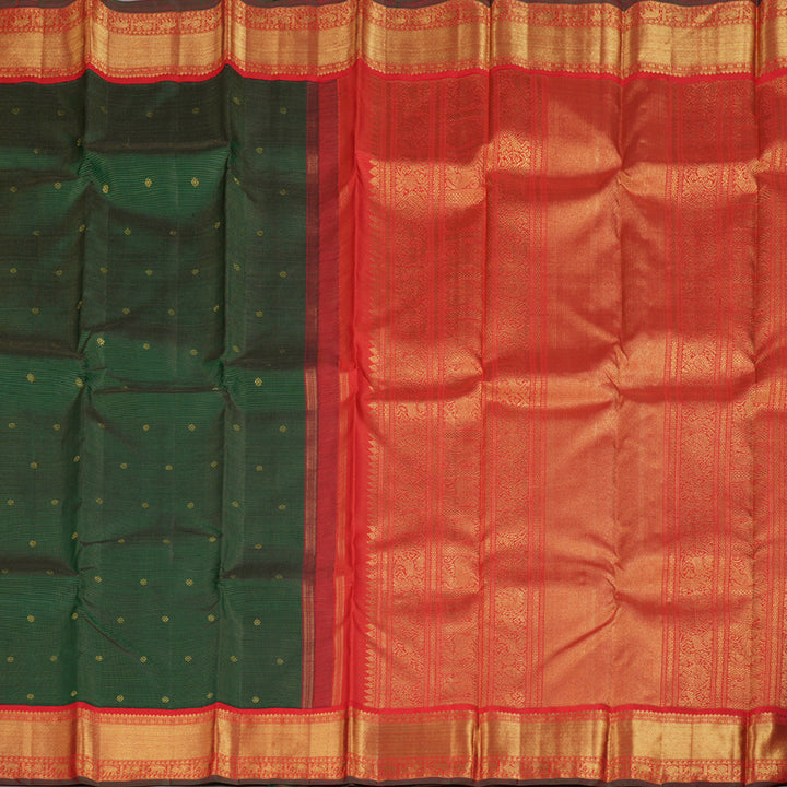 Hayagrivas Bottle Green Handloom Kanjivaram Silk Saree with Red Border BBD1380L6-1