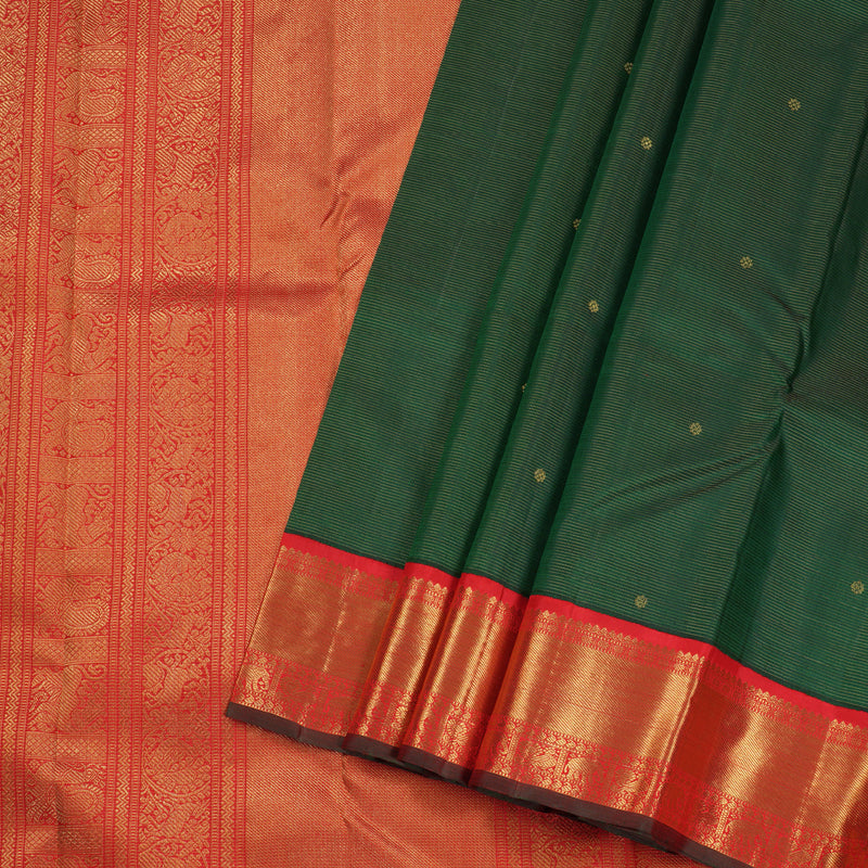 Hayagrivas Bottle Green Handloom Kanjivaram Silk Saree with Red Border BBD1380L6-1