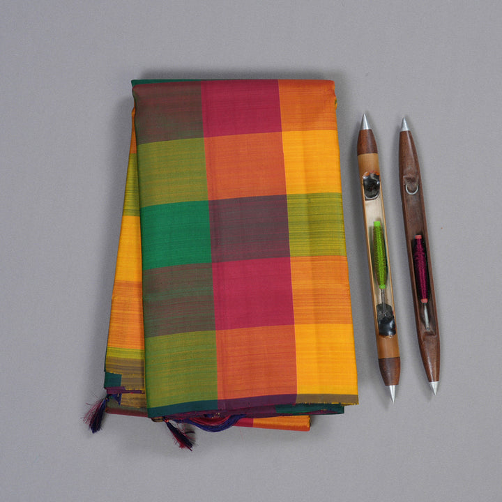 Hayagrivas Multi Color Checks Handloom Kanjivaram Silk Saree BBD1381L1-1