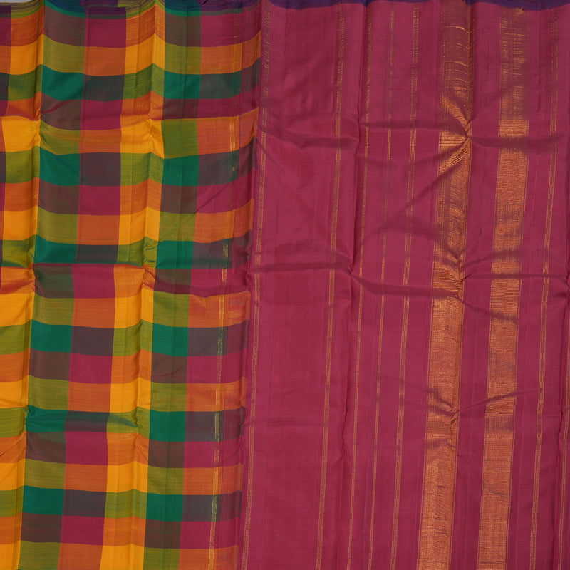 Hayagrivas Multi Color Checks Handloom Kanjivaram Silk Saree BBD1381L1-1