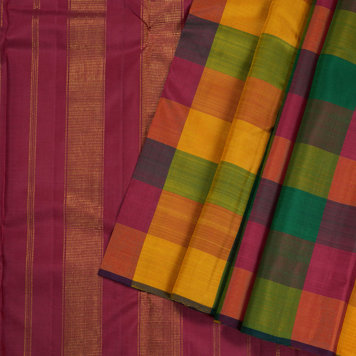 Hayagrivas Multi Color Checks Handloom Kanjivaram Silk Saree BBD1381L1-1