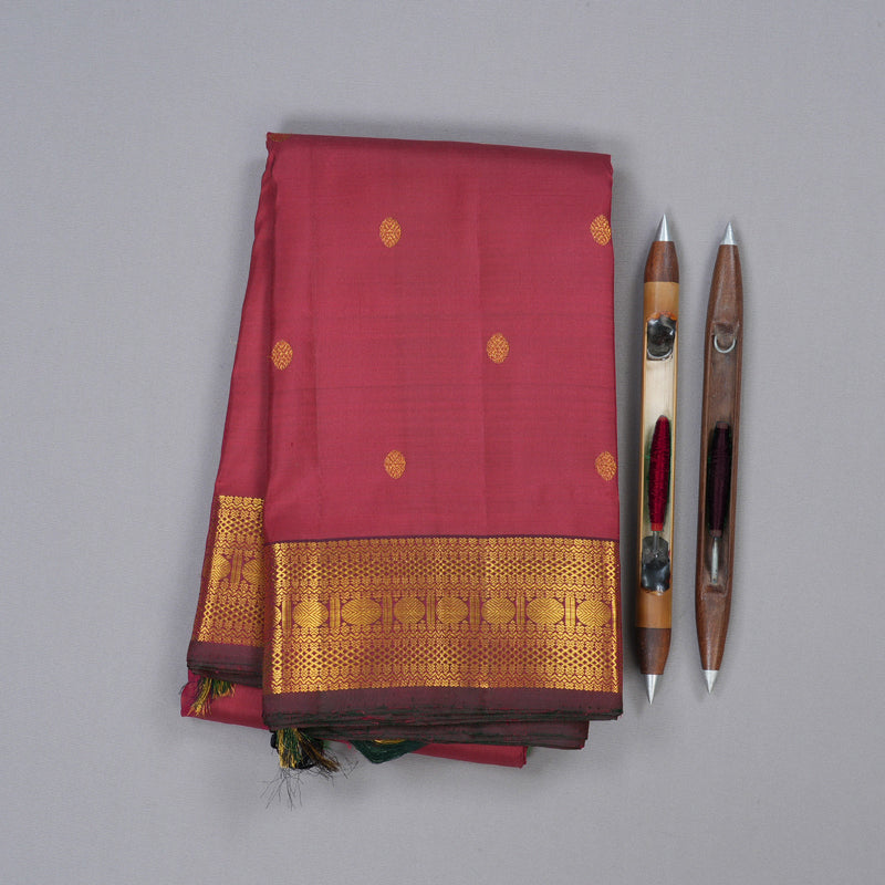 Hayagrivas Rich Maroon Handloom Kanjivaram Silk Saree with Mandhalir Border BBD1381L4-1