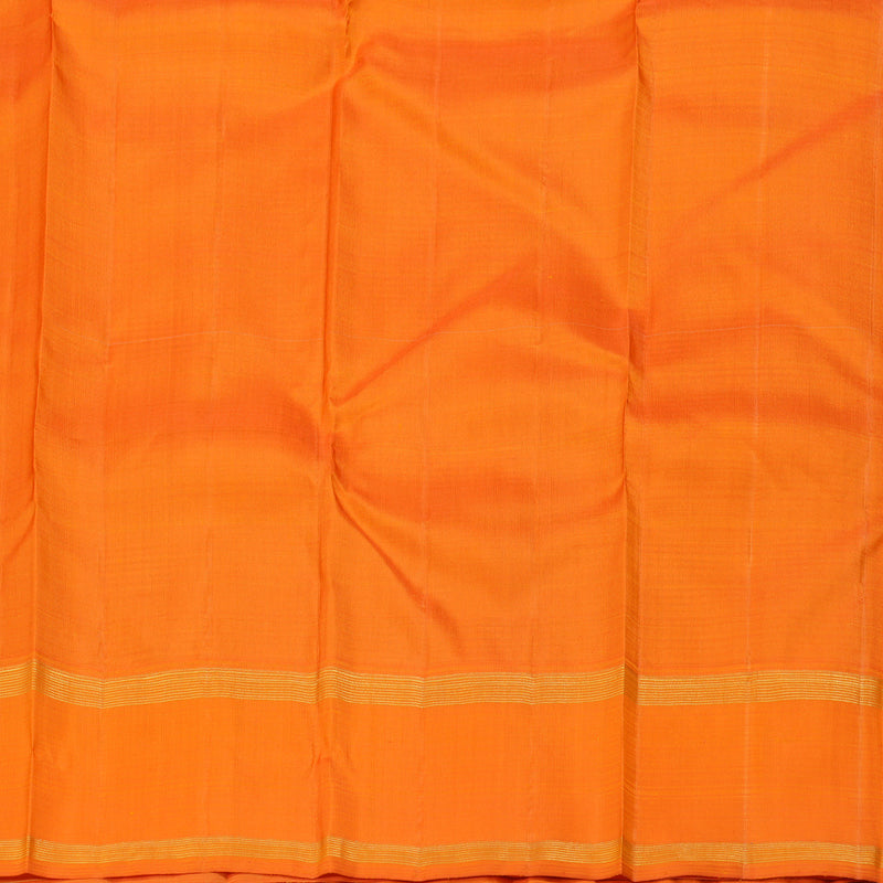 Hayagrivas White with Olive Green Muted Checks Handloom Kanjivaram Silk Saree with Orange Border BBD1381L5-1