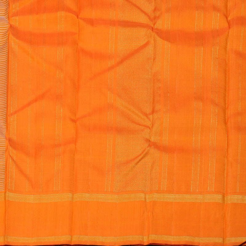 Hayagrivas White with Olive Green Muted Checks Handloom Kanjivaram Silk Saree with Orange Border BBD1381L5-1